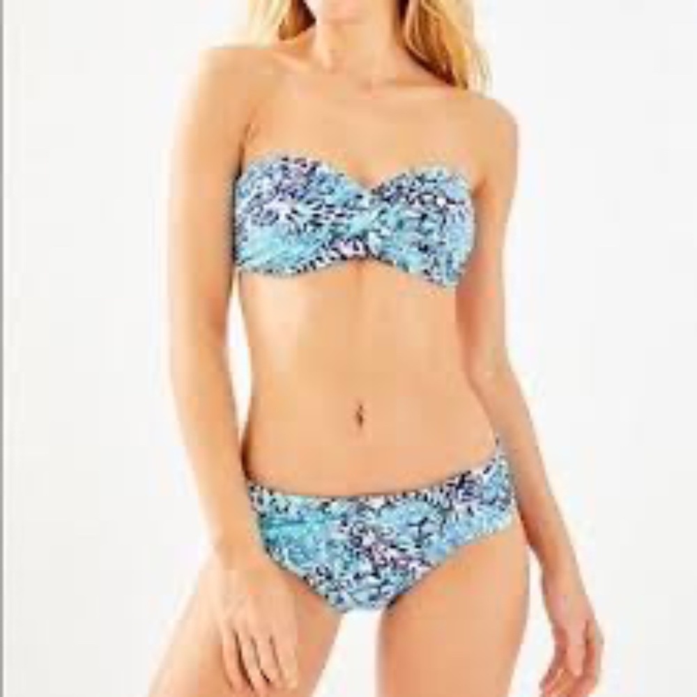 Lilly Pulitzer Lagoon Sarong Hipster Bikini Bottom, Light Aqua Spritz, 10, NWT